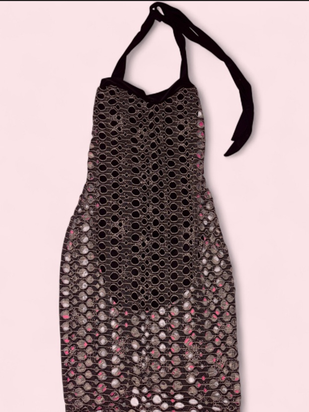 Y2k Black & gray cutout mini halter dress with adjustable straps #festival fits - Picture 3 of 3
